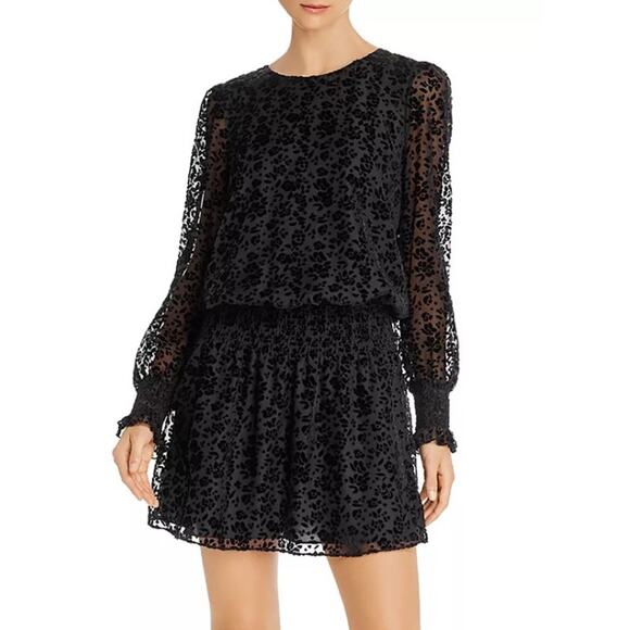 PARKER Carmindy Black Floral Velvet Burnout Smocked Mini Dress Medium - Picture 1 of 10